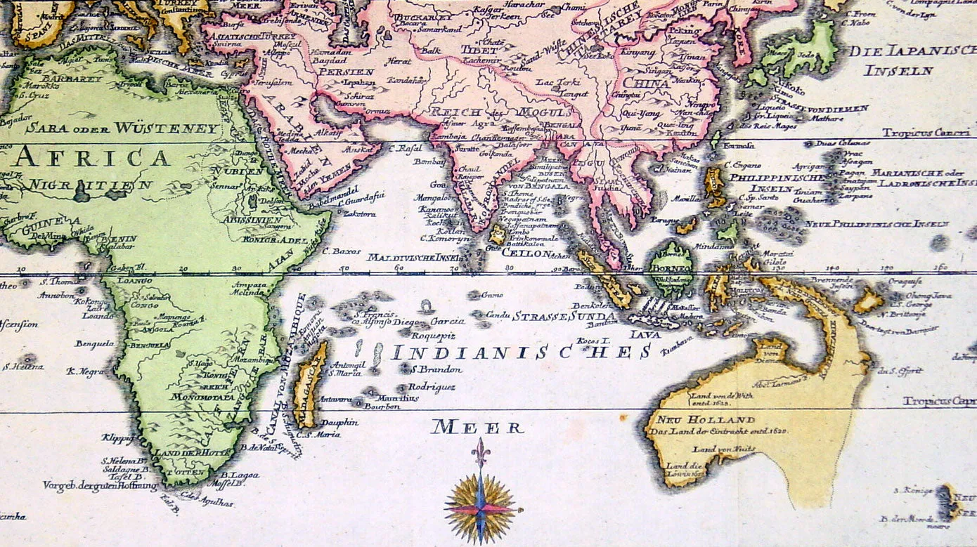 1760 Gebauers Antique Map of Australia, Pacific, East Indies, China, Middle East