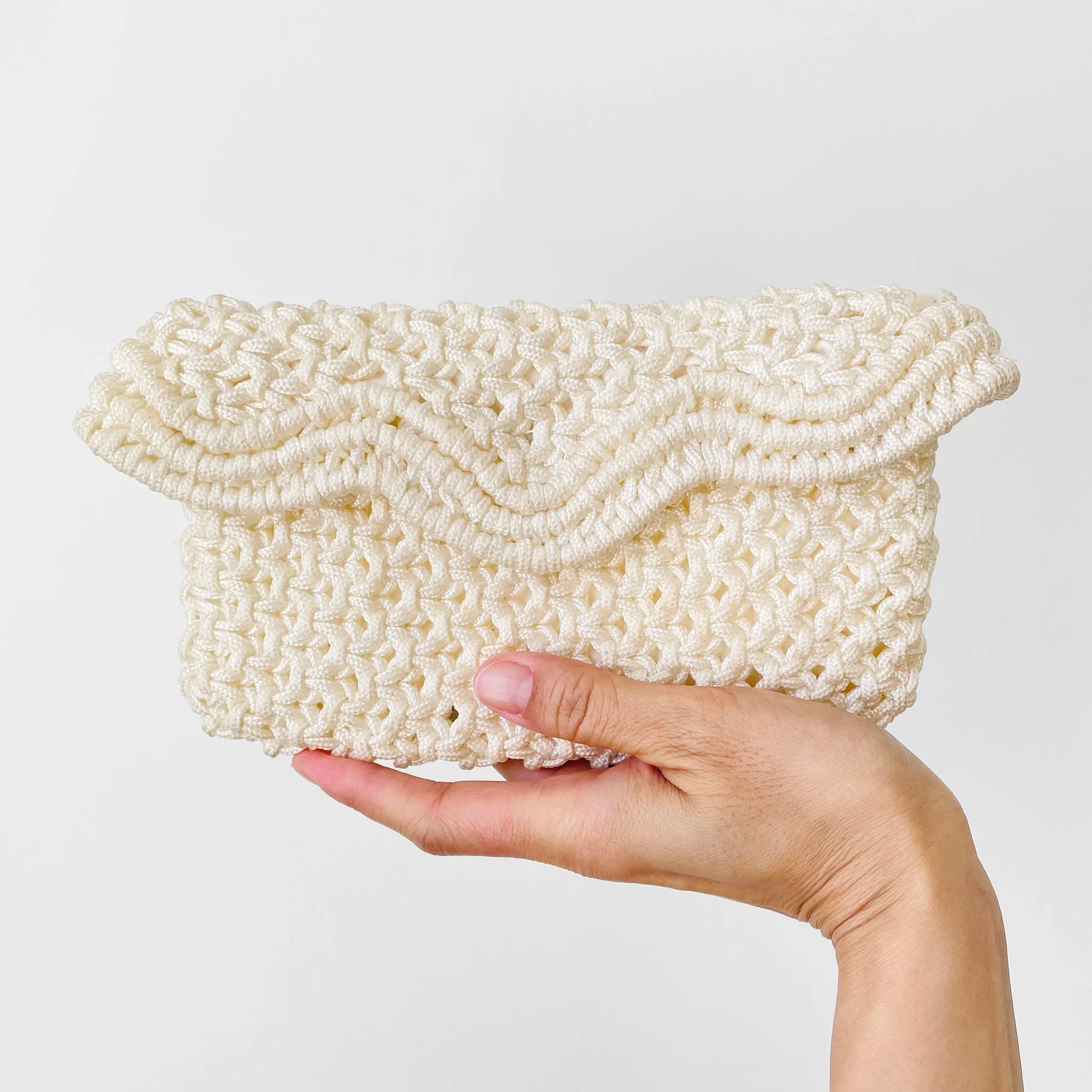 1970s Vintage White Macrame Clutch Case