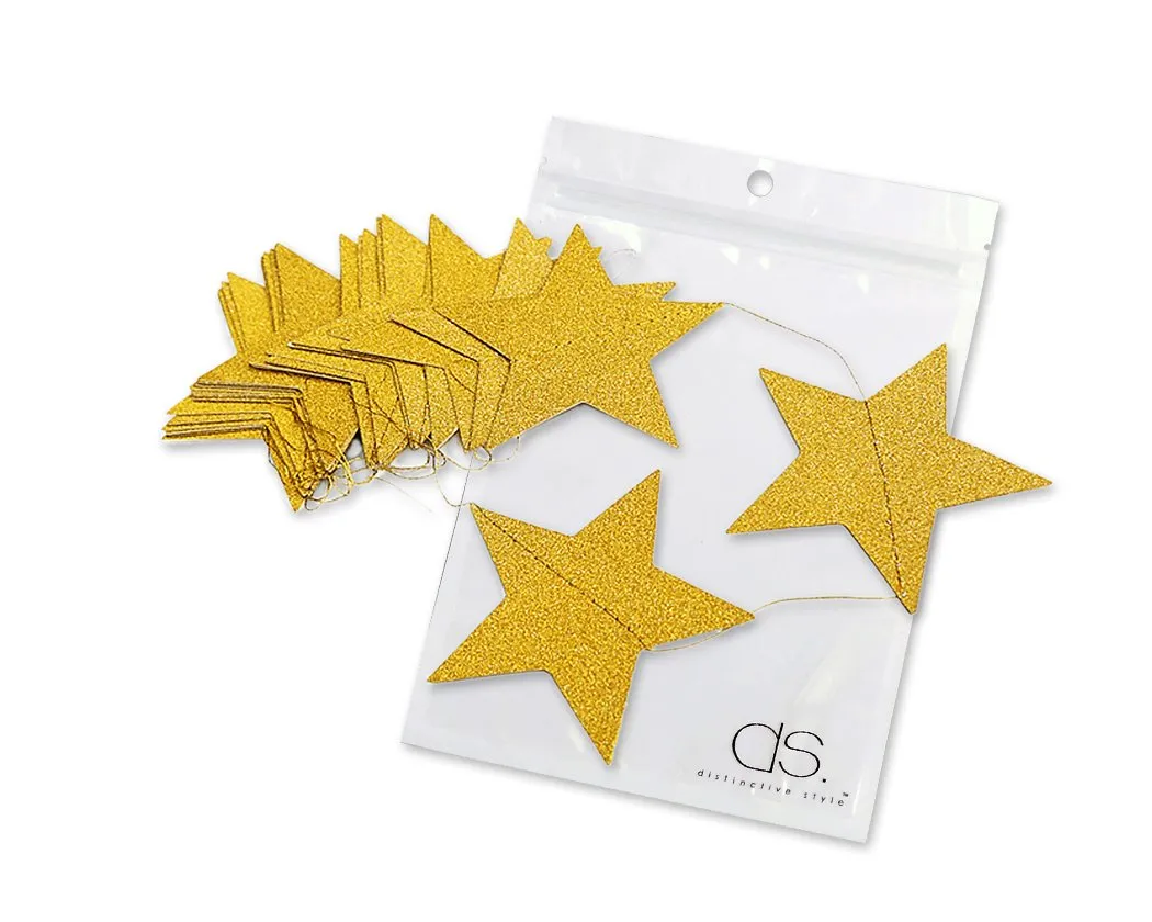 2 Pcs Sparkling Star Garlands Bunting for Wedding or Parties - Gold and Silver