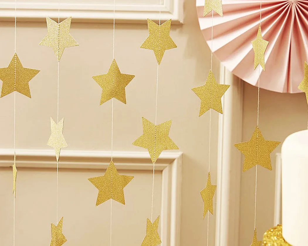 2 Pcs Sparkling Star Garlands Bunting for Wedding or Parties - Gold and Silver