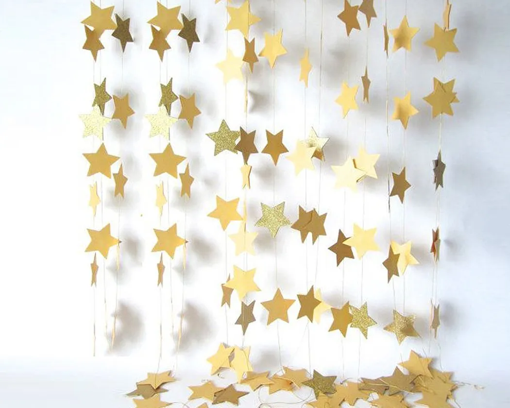 2 Pcs Sparkling Star Garlands Bunting for Wedding or Parties - Gold and Silver