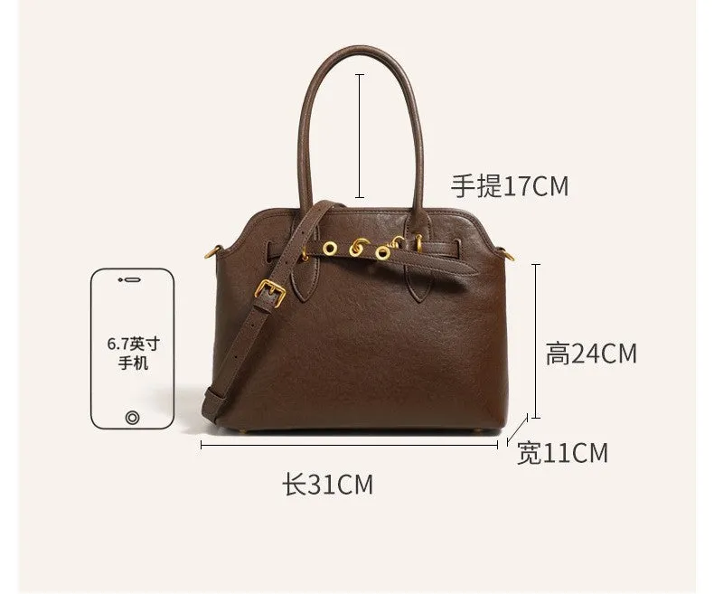 31CM leather large capacity shoulder carrying crossbody bag 2967 brown