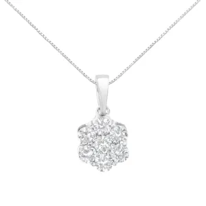 .925 Sterling Silver 1 cttw Diamond 7 Stone Flower Cluster 18" Pendant Necklace (I-J Clarity, I1-I2 Color) - 18"