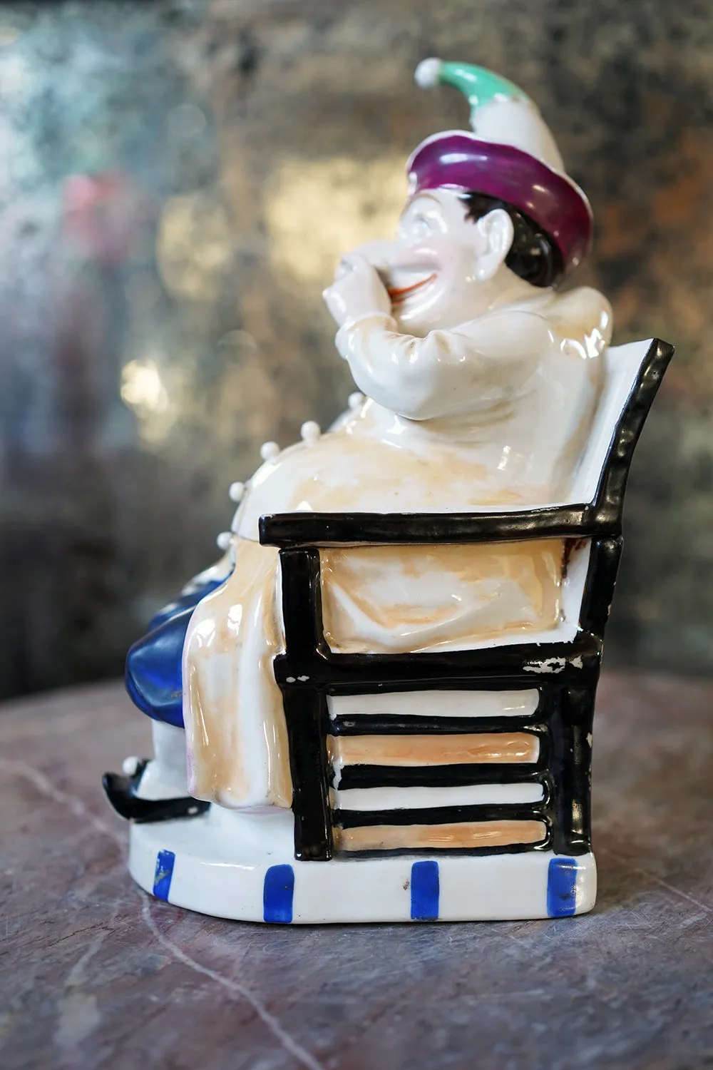 A 19thC Continental Hard Paste Porcelain Figural Lidded Jar as Mr Punch