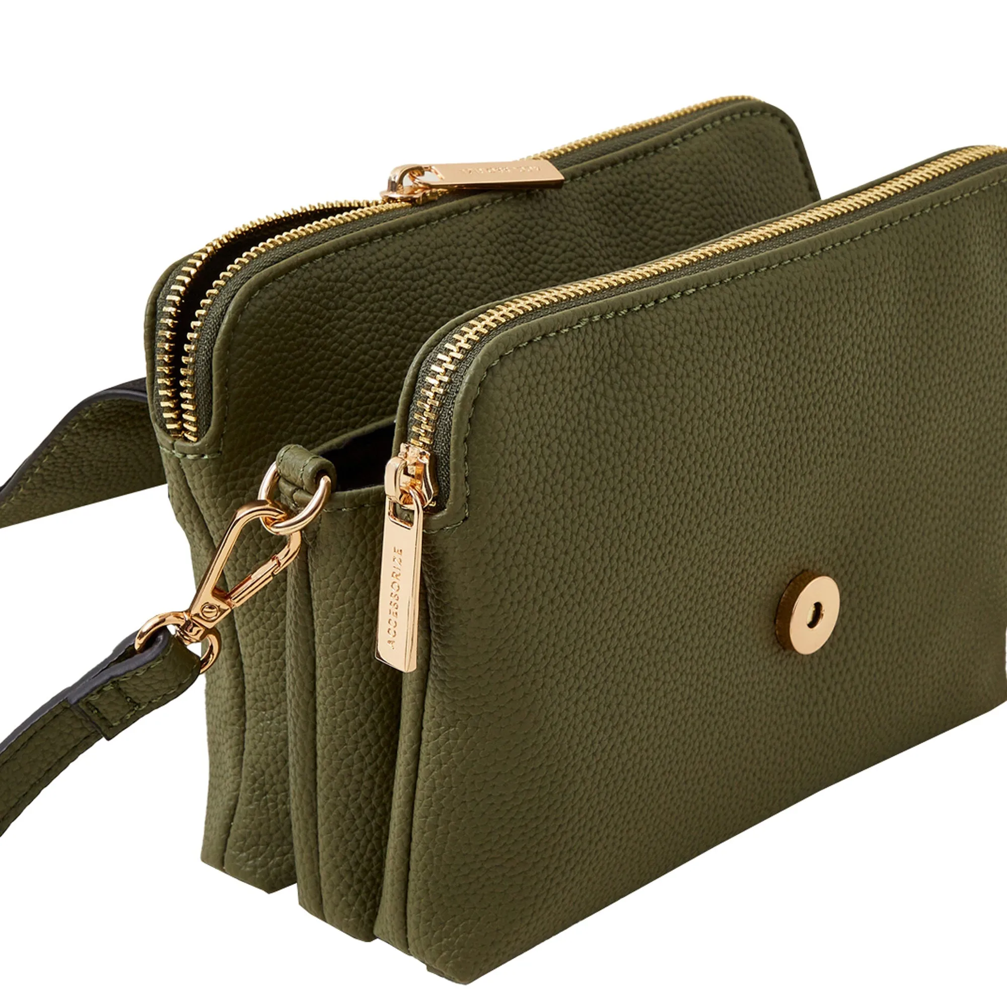 Accessorize London Women's Khaki Double Zip Cross-Body Bag