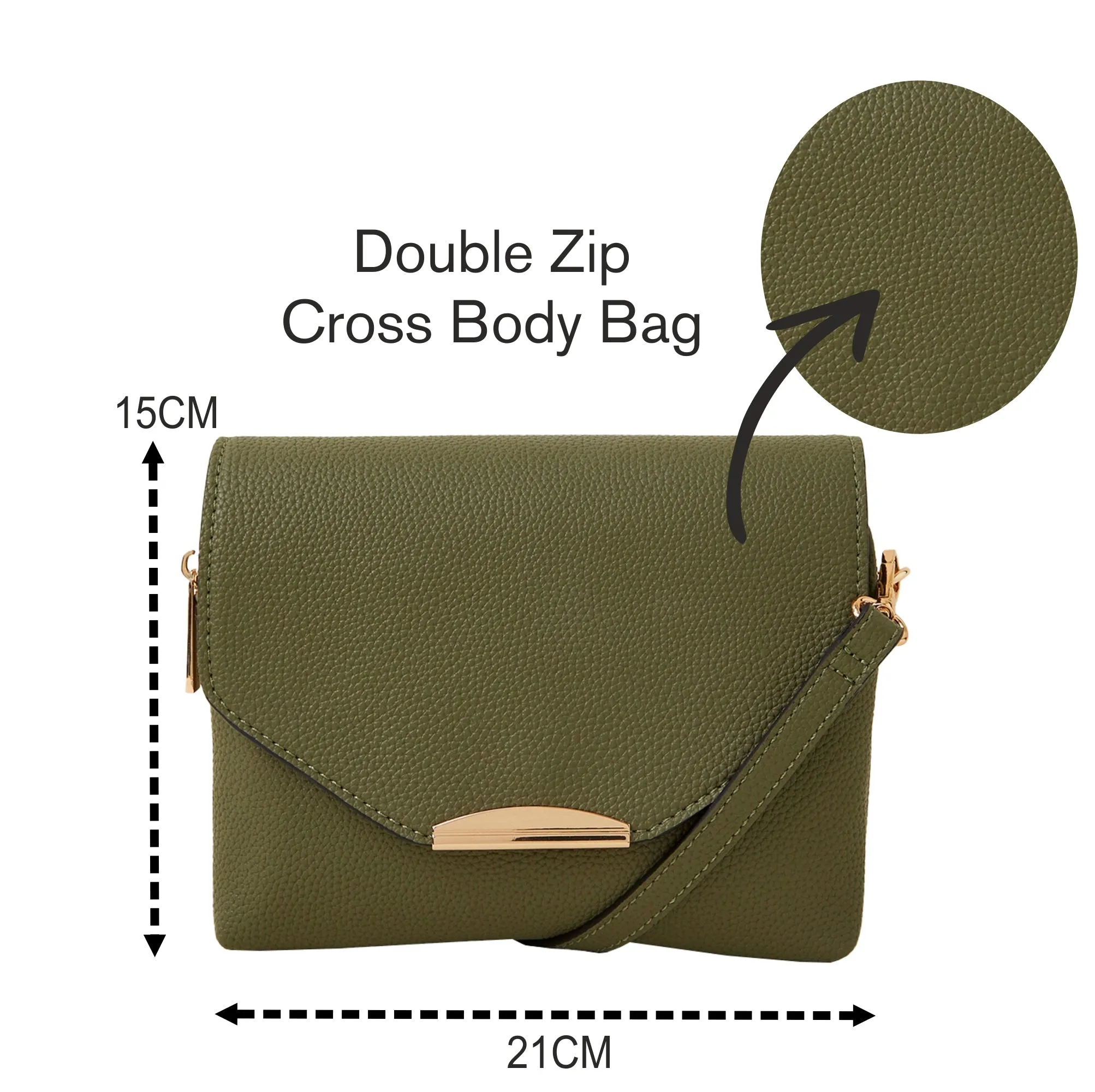 Accessorize London Women's Khaki Double Zip Cross-Body Bag