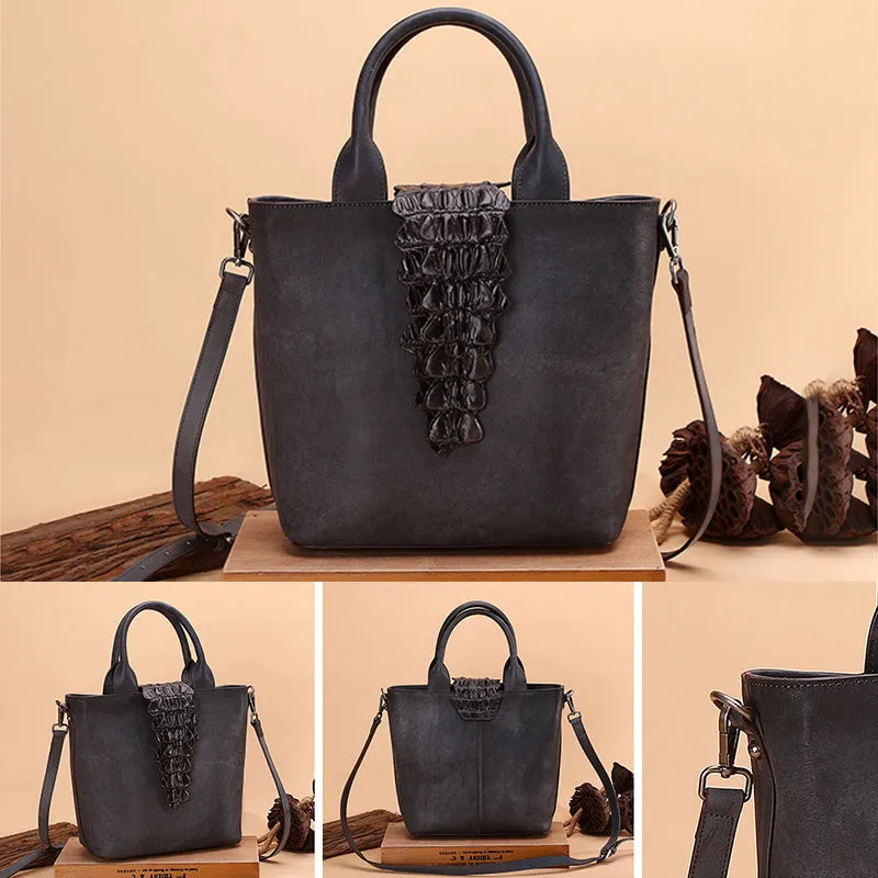 Alligator Pattern Womens Brown Leather  Crossbody Tote Purse Handbags for Women