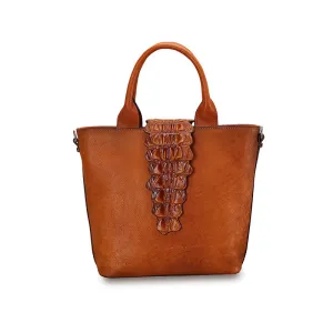 Alligator Pattern Womens Brown Leather  Crossbody Tote Purse Handbags for Women