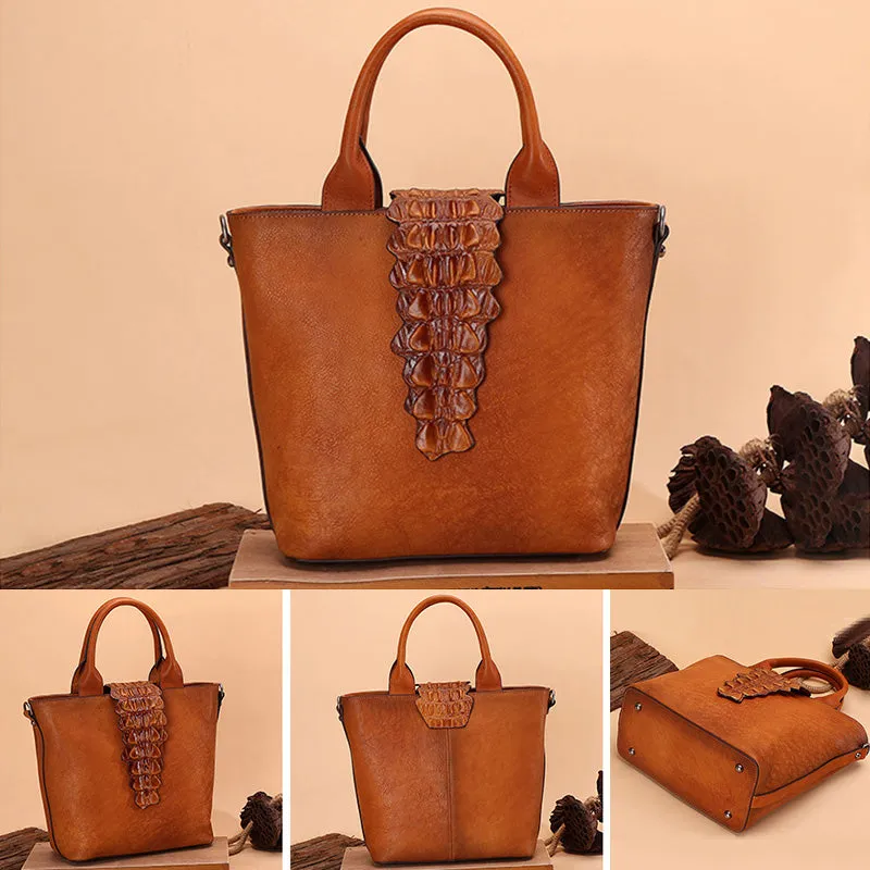 Alligator Pattern Womens Brown Leather  Crossbody Tote Purse Handbags for Women