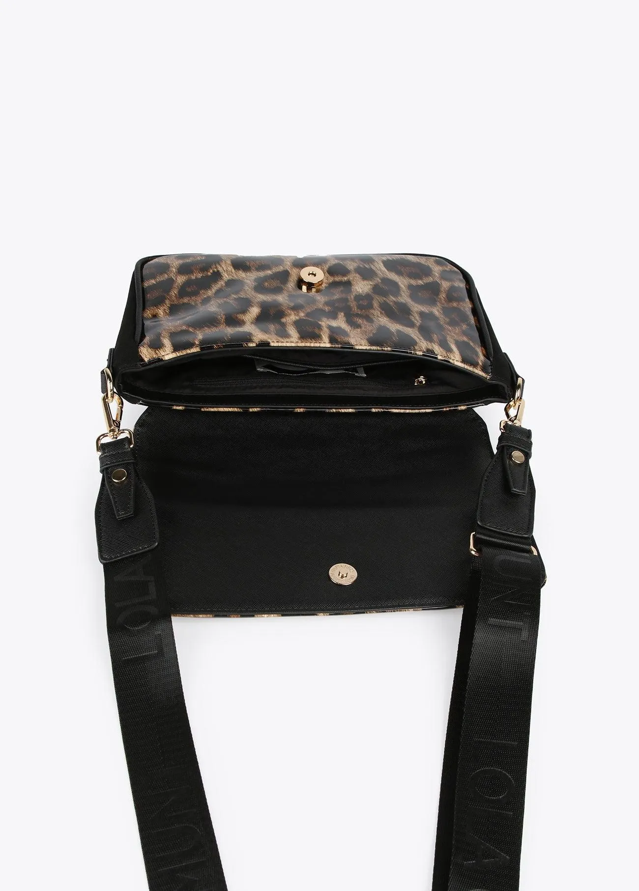 Animal print laminated effect crossbody bag