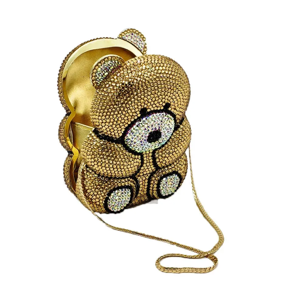 Animal Shaped Luxury Evening Bag Crystal Rhinestones Clutch Bag Party Wedding Bridal Purse Rhinestone Teddy Bear Purse Bag