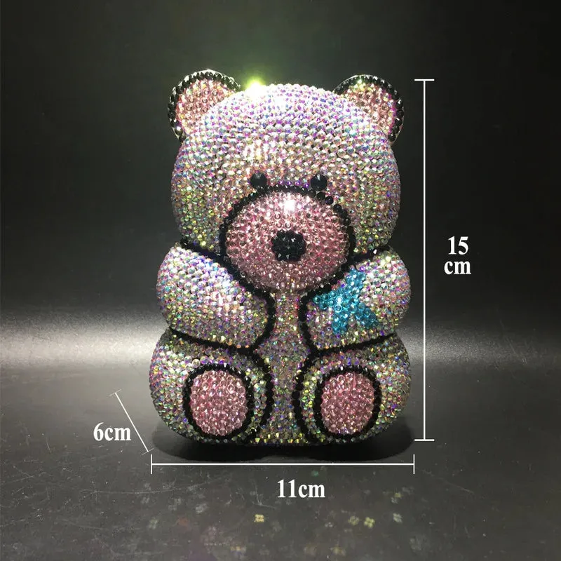 Animal Shaped Luxury Evening Bag Crystal Rhinestones Clutch Bag Party Wedding Bridal Purse Rhinestone Teddy Bear Purse Bag