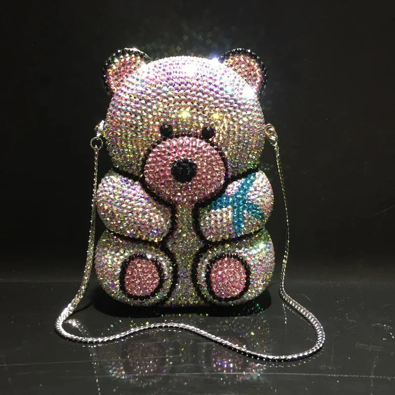 Animal Shaped Luxury Evening Bag Crystal Rhinestones Clutch Bag Party Wedding Bridal Purse Rhinestone Teddy Bear Purse Bag