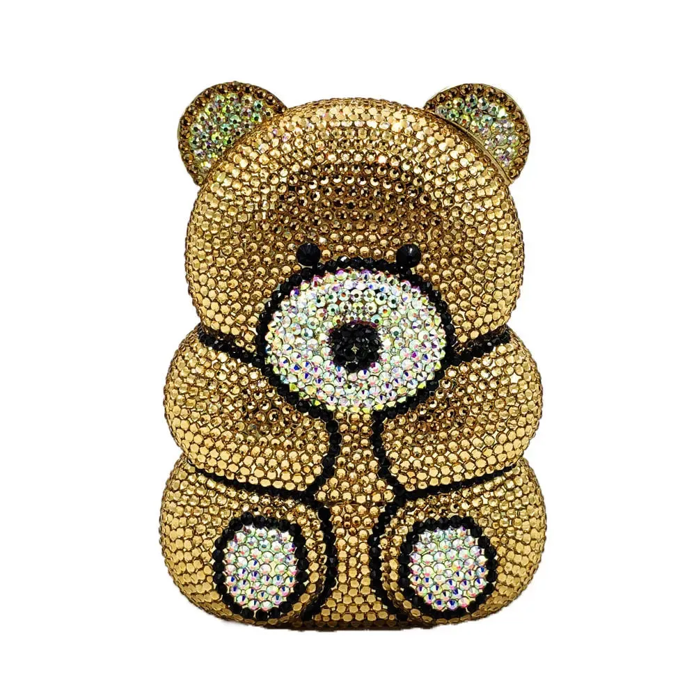 Animal Shaped Luxury Evening Bag Crystal Rhinestones Clutch Bag Party Wedding Bridal Purse Rhinestone Teddy Bear Purse Bag