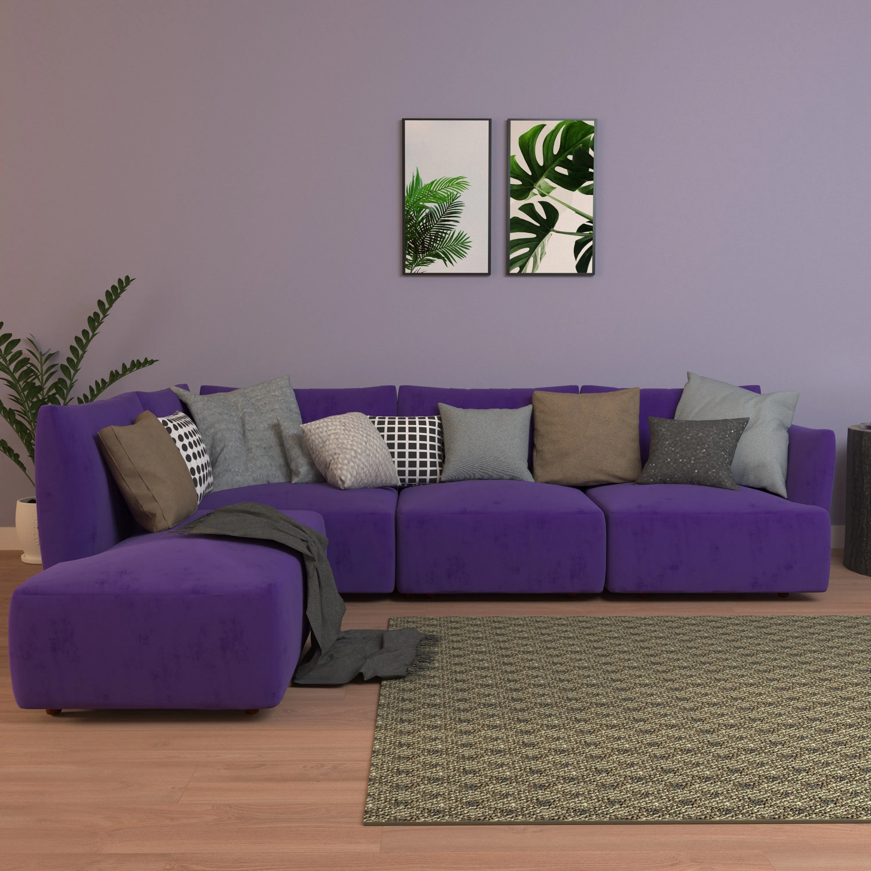 Antique Purple Pastel Coloured with Premium Comfort L Shaped 4 Seater Sofa Set for Home