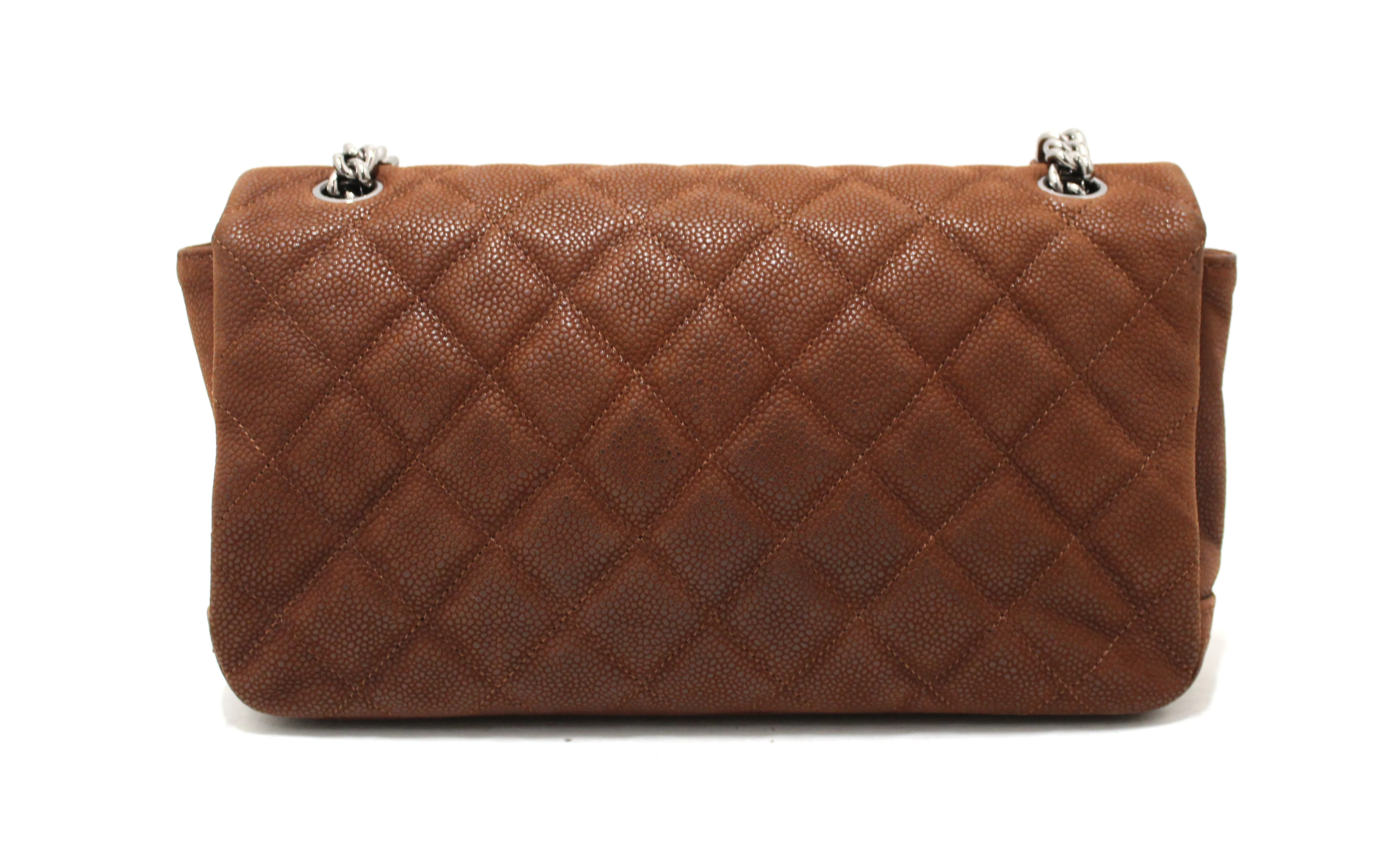 Authentic Chanel Classic Brown Caviar Leather Jumbo Single Flap bag