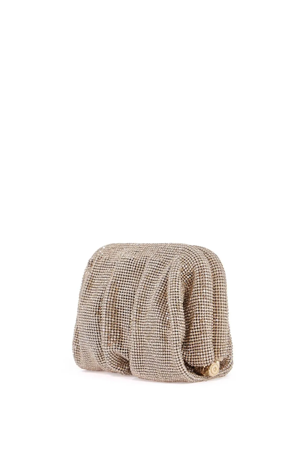 Benedetta Bruzziches Compact Pleated Light Gold Rhinestone Evening Bag