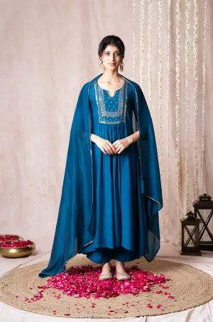 Bhargavi Teal Blue Muslin Suit Set