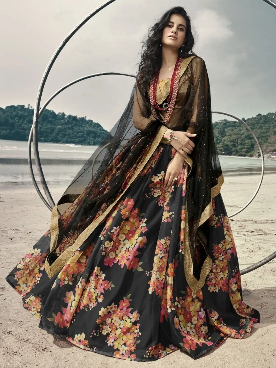 Black Organza Digital Printed Lehenga Choli