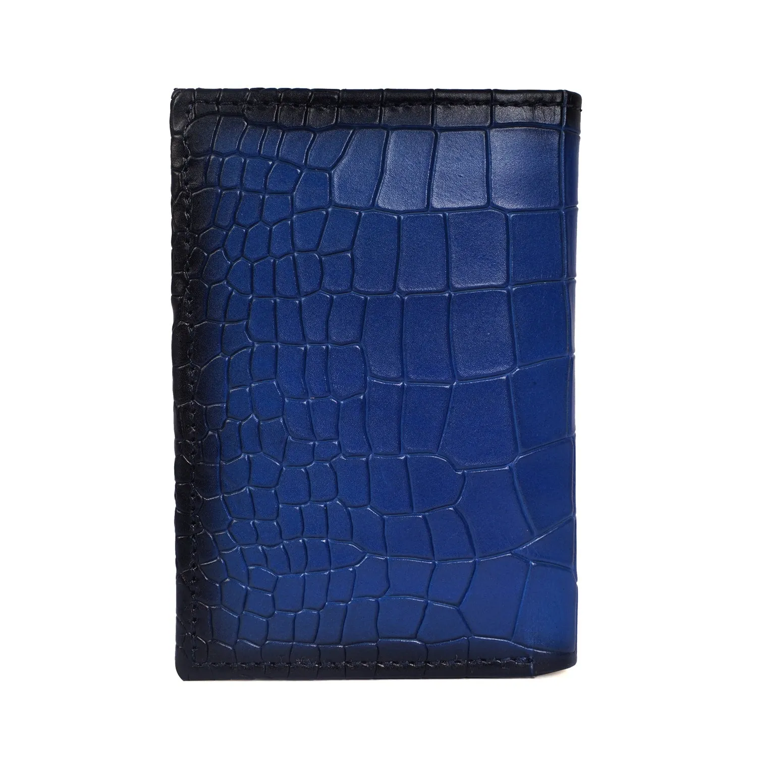 Blue Passport & Wallet With Card Holder In Deep Cut Croco Leather by Brune & Bareskin