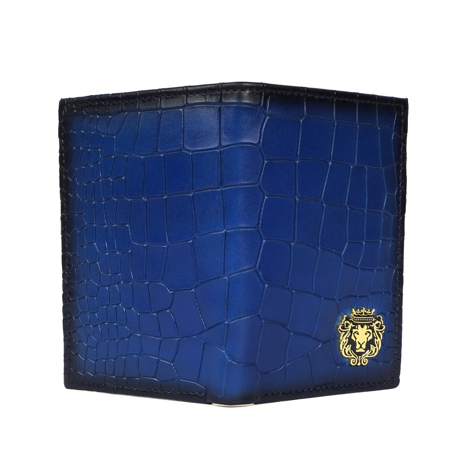 Blue Passport & Wallet With Card Holder In Deep Cut Croco Leather by Brune & Bareskin