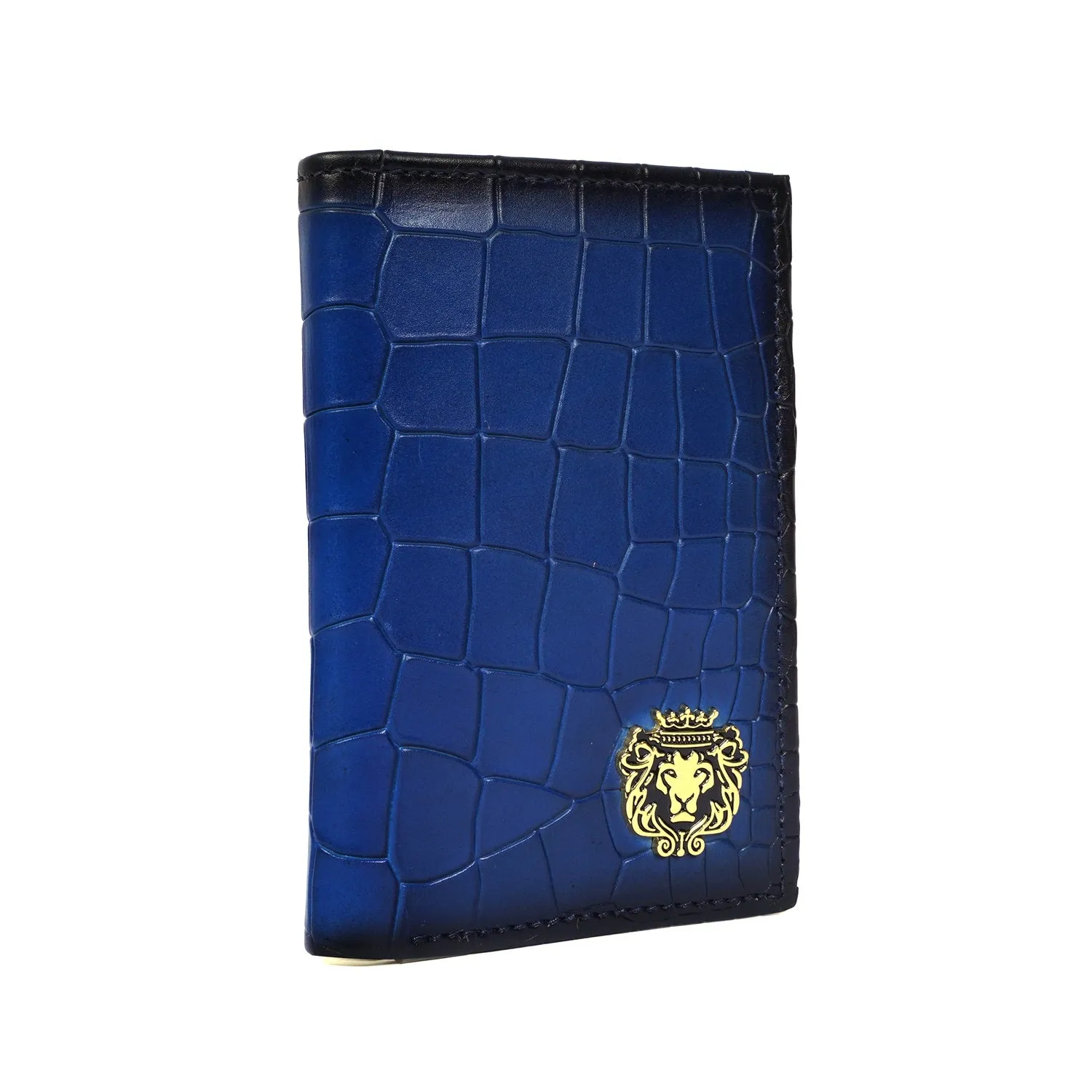 Blue Passport & Wallet With Card Holder In Deep Cut Croco Leather by Brune & Bareskin