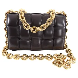 Bottega Veneta Padded Casette Chain Dark Brown Leather Bag