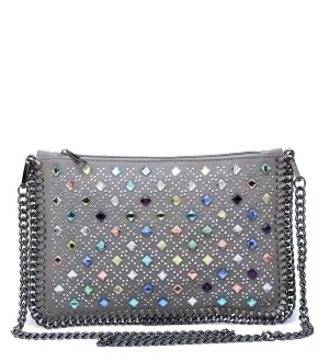 Cabochon Grey Multi Gem Clutch Bag