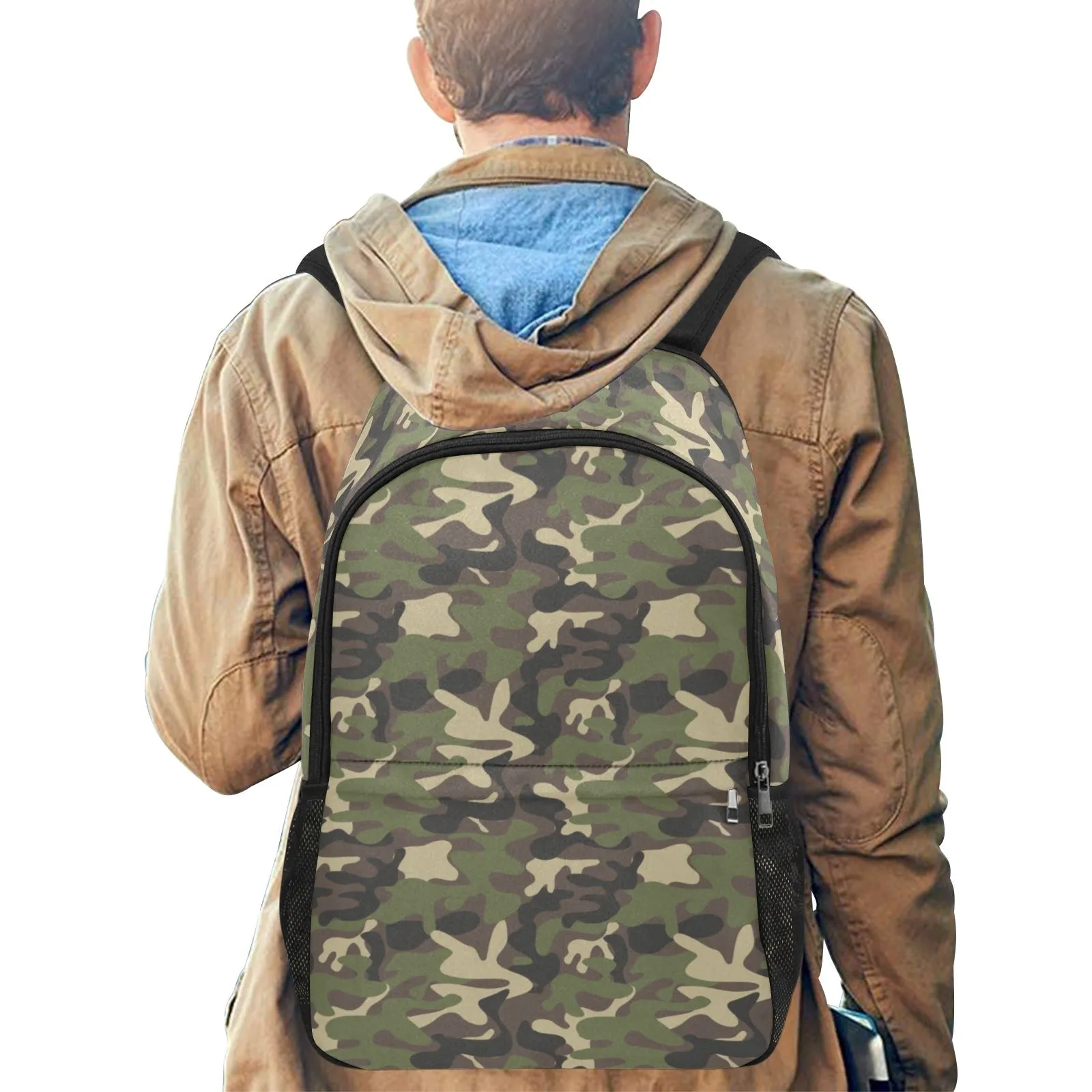 Camo Backpack, Camouflage Green Army Men Women Kids Gift Him Her School College Waterproof Side Mesh Pockets Aesthetic Bag