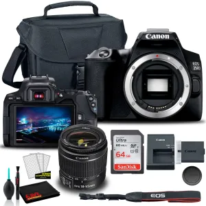 Canon EOS 250D DSLR Camera with 18-55mm Lens (Black) (3453C002)   EOS Bag   Sandisk Ultra 64GB Card   Cleaning Set And More (International Model) |