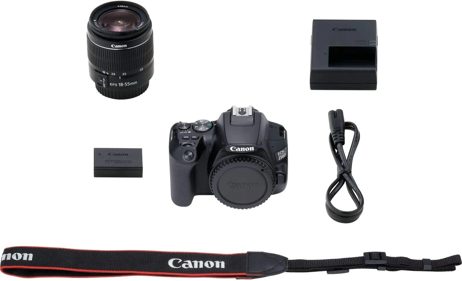 Canon EOS 250D DSLR Camera with 18-55mm Lens (Black) (3453C002)   EOS Bag   Sandisk Ultra 64GB Card   Cleaning Set And More (International Model) |