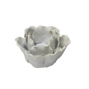 CERAMIC 4.5" ROSE TEALIGHT HOLDER, WHITE