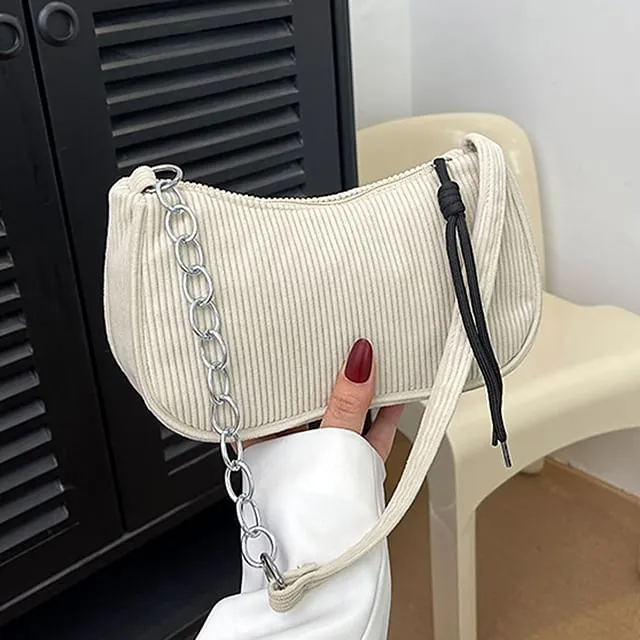 Chain Strap Corduroy Shoulder Bag