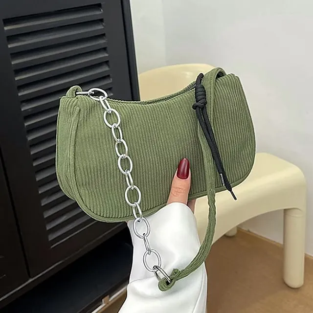 Chain Strap Corduroy Shoulder Bag