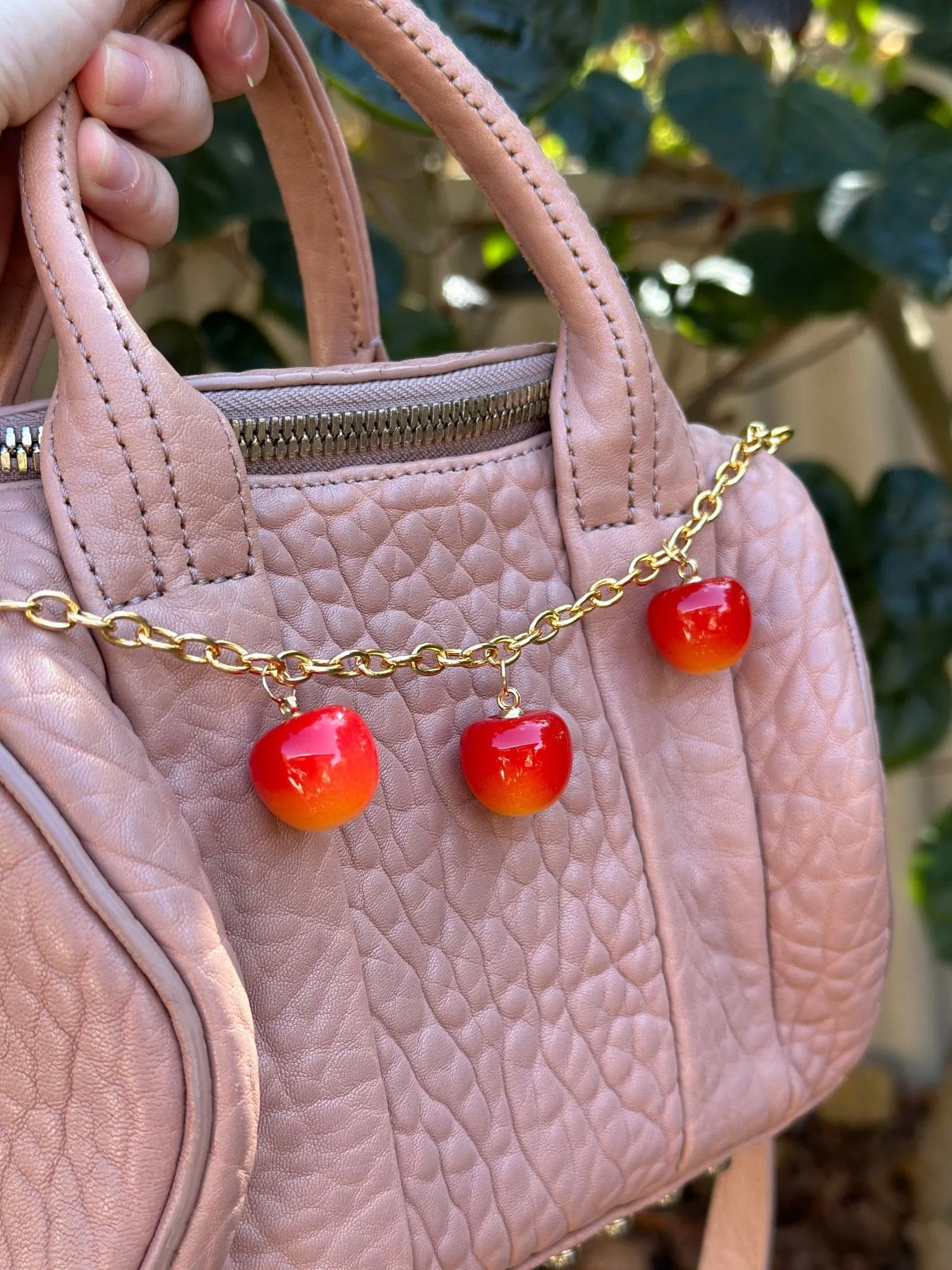 Cherry bag charm | key chain | golden chain with heart bucket | y2k chain | bag lover gift