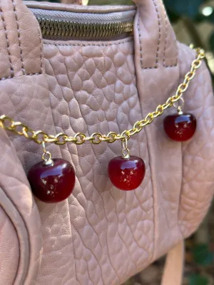 Cherry bag charm | key chain | golden chain with heart bucket | y2k chain | bag lover gift