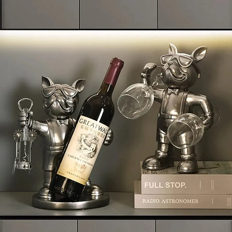 Chic French Bulldog Wine Holder: A Stylish Canine Butler Design for Holding Your Favourite Bottle, Resin Sculpture for Table Decoration