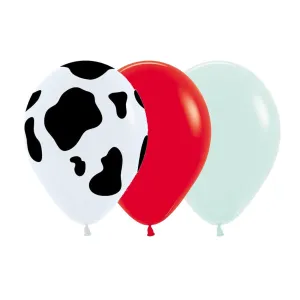 Cow Print, Red & Mint Balloons - 12 Pkt