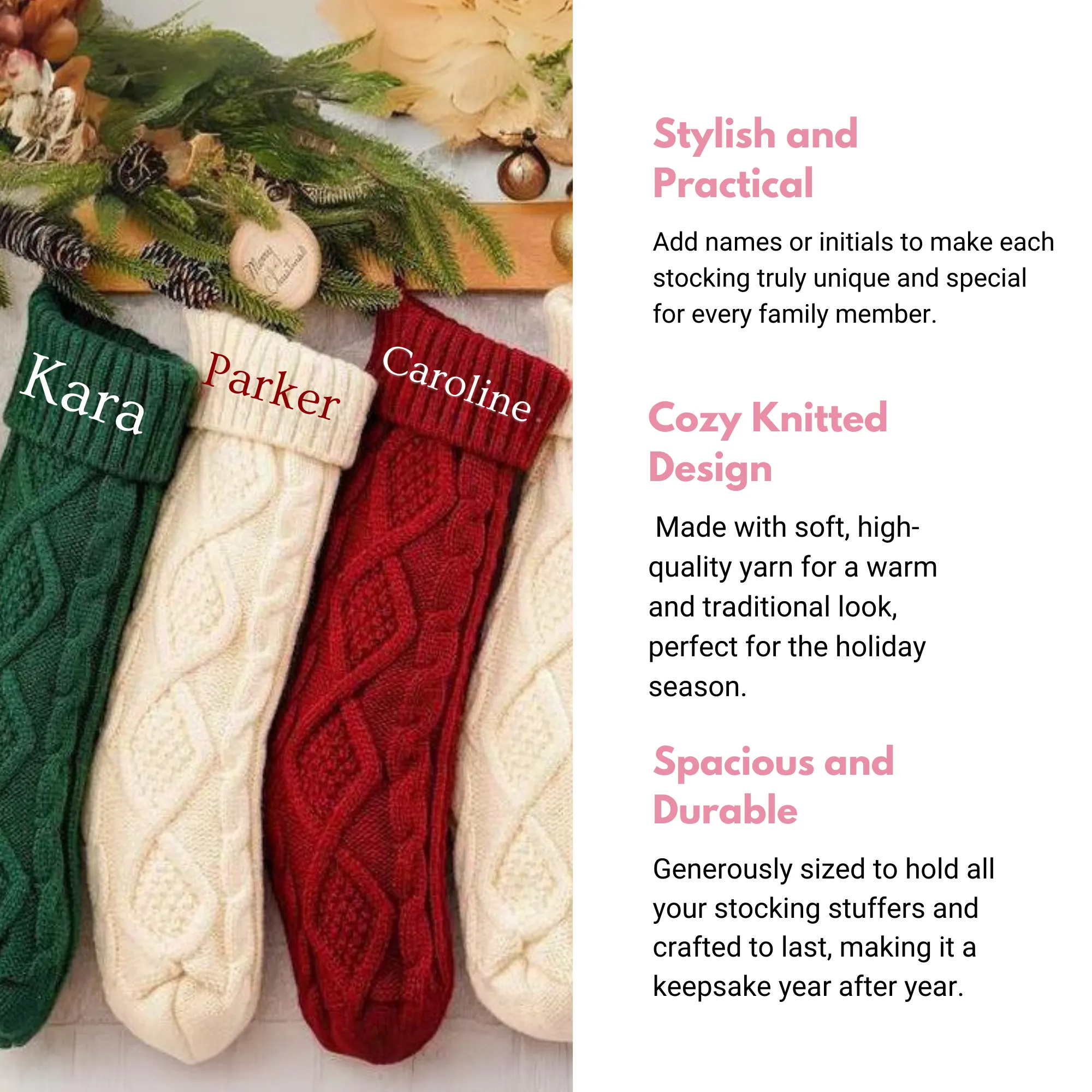 Custom Embroidered Knitted Christmas Stocking Personalized Holiday Stocking  Decor Festive Gift Mantel Stocking Family Christmas Stocking