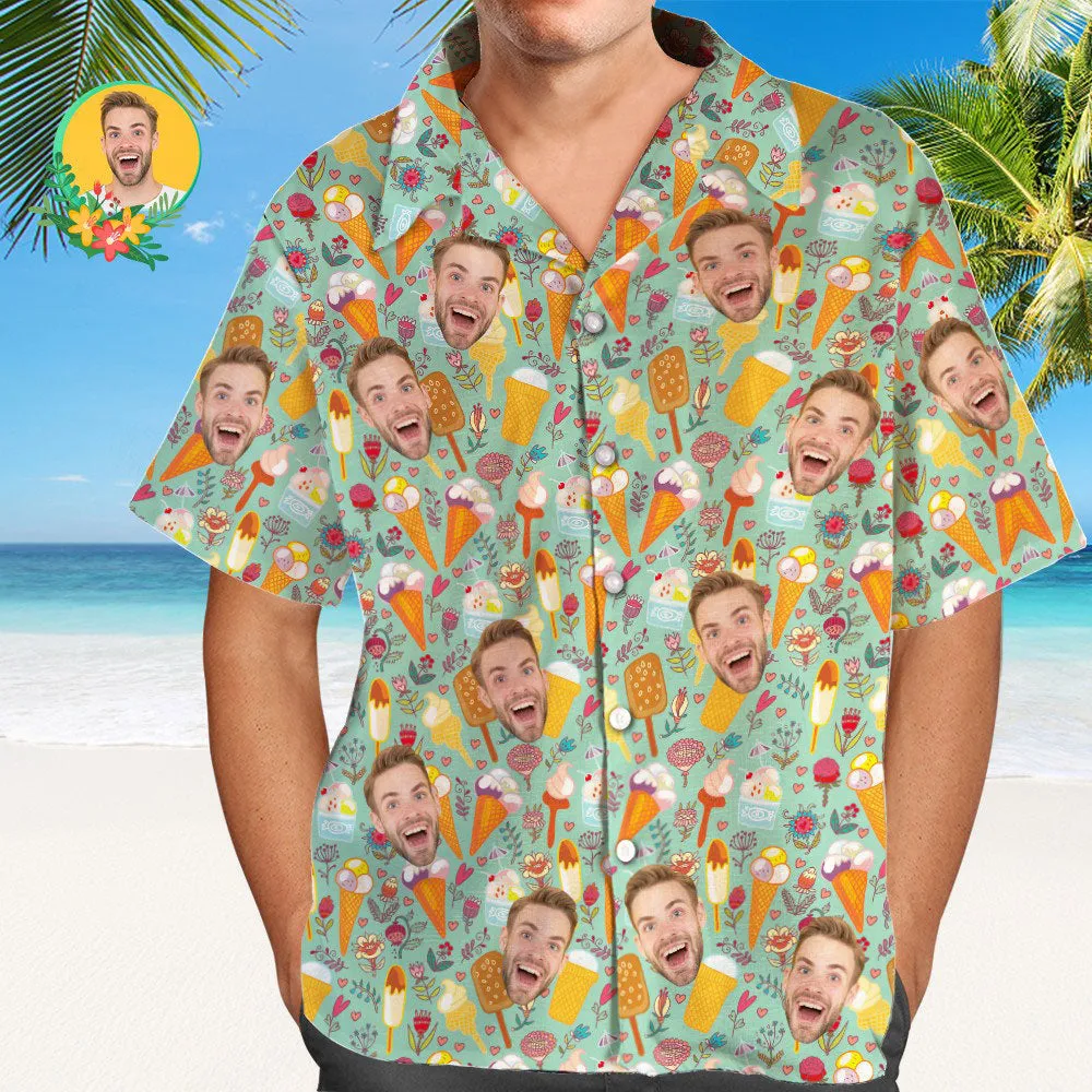 Custom Face Hawaiian Shirt Cool Ice cream Men's All Over Print Aloha Shirt