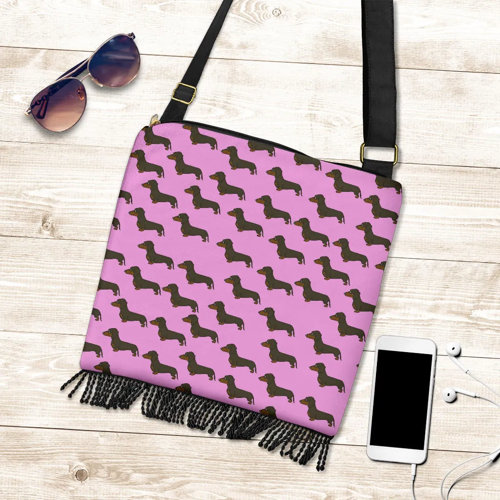 Dachshund Crossbody Boho Bag - Pink