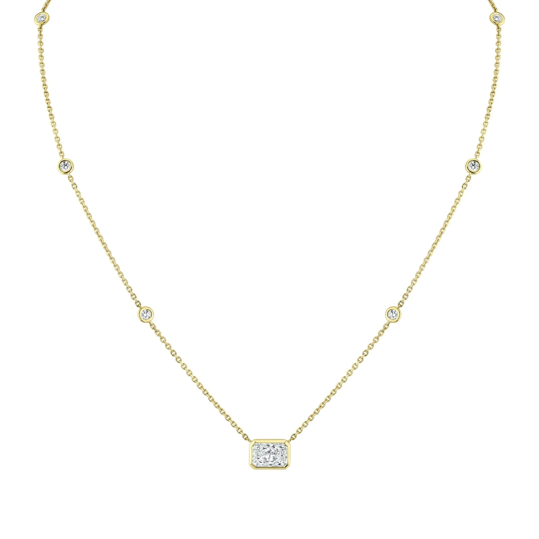 Diamond Station Pendant with Radiant Cut Center Stone