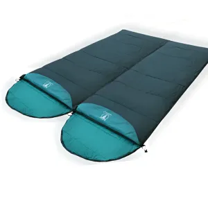 Double Camping Envelope Twin Sleeping Bags Thermal Hiking Summer Compact - green