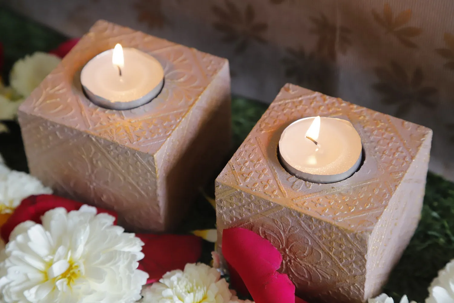 Elegant Blush Tealight Candle Holder Set of 2