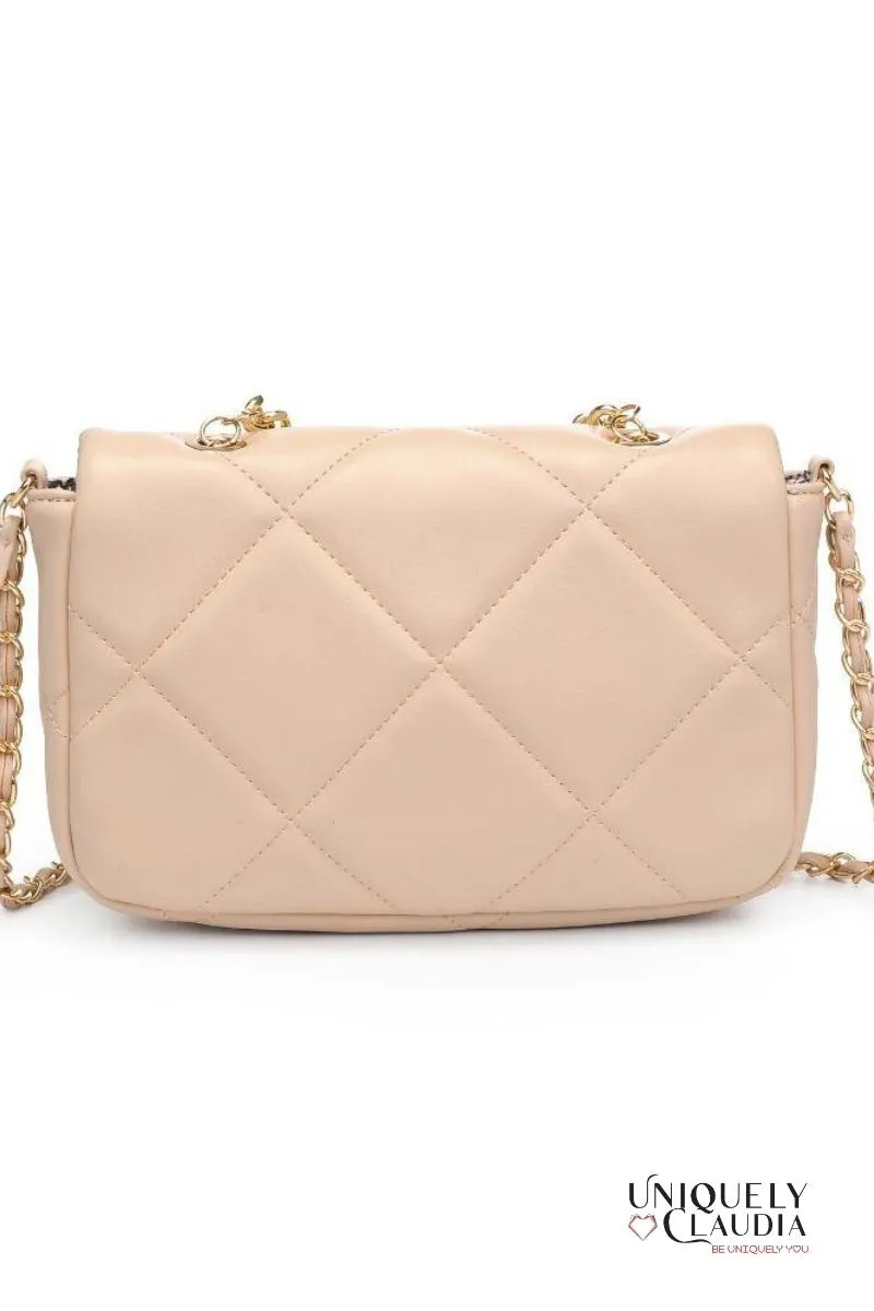 Emily Crossbody Beige Quilted Vegan Leather Bag