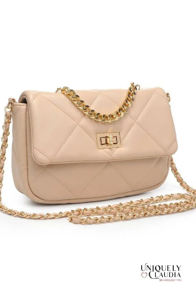 Emily Crossbody Beige Quilted Vegan Leather Bag