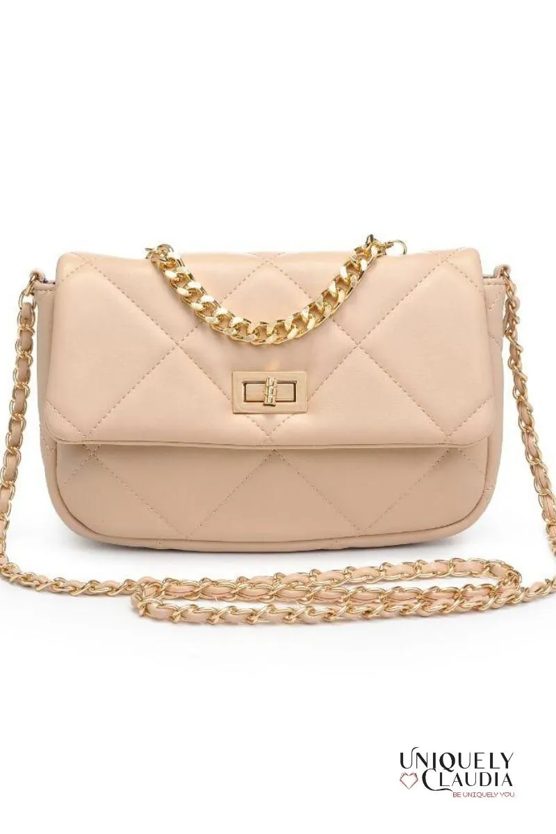 Emily Crossbody Beige Quilted Vegan Leather Bag