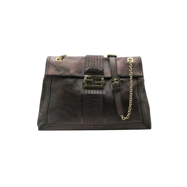 FENDI Maxi Baquette In Metallic Bronze With Gold Hardware