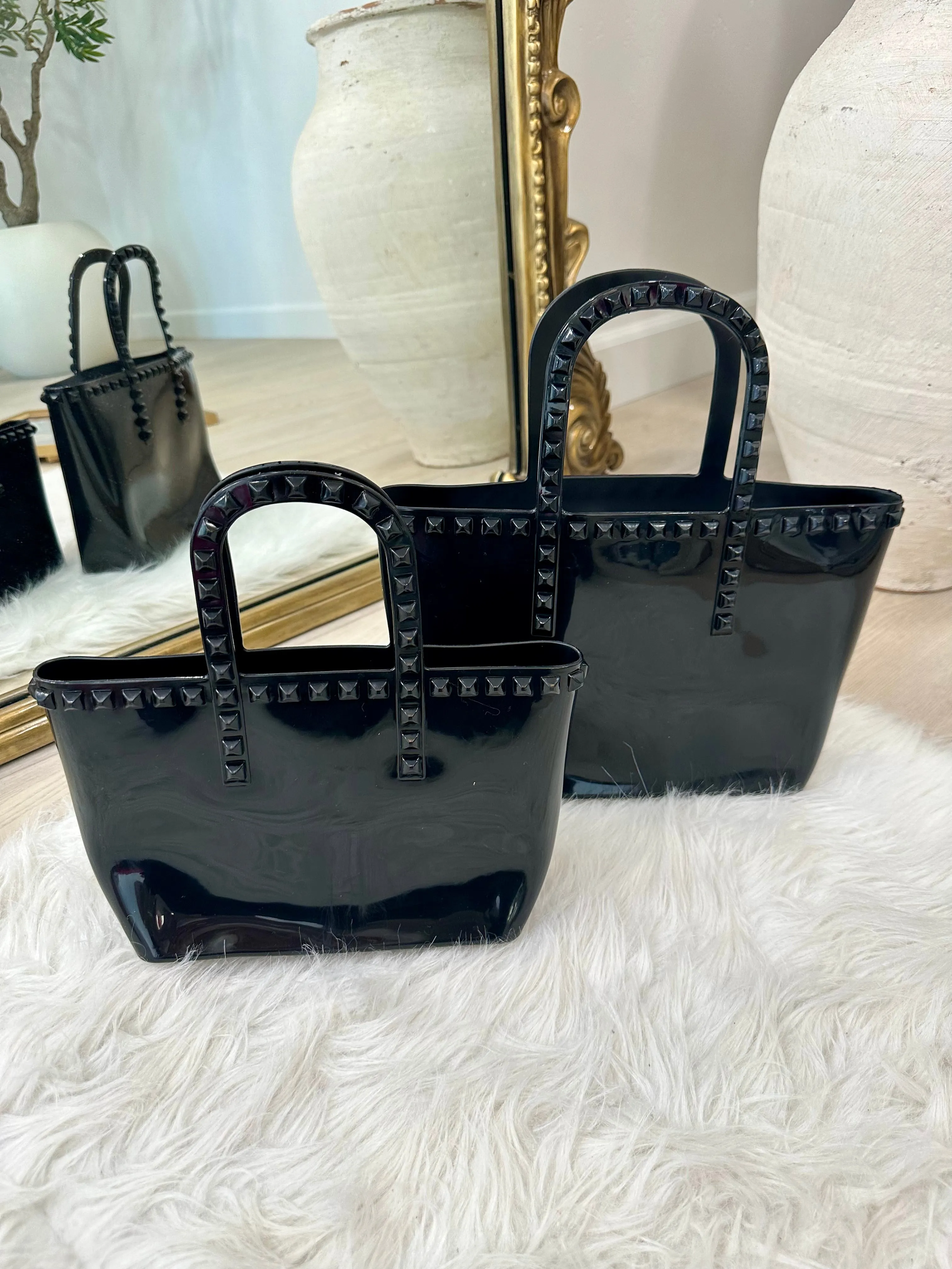 FINAL SALE!! Rockstud PVC Resort Bound Tote in Black