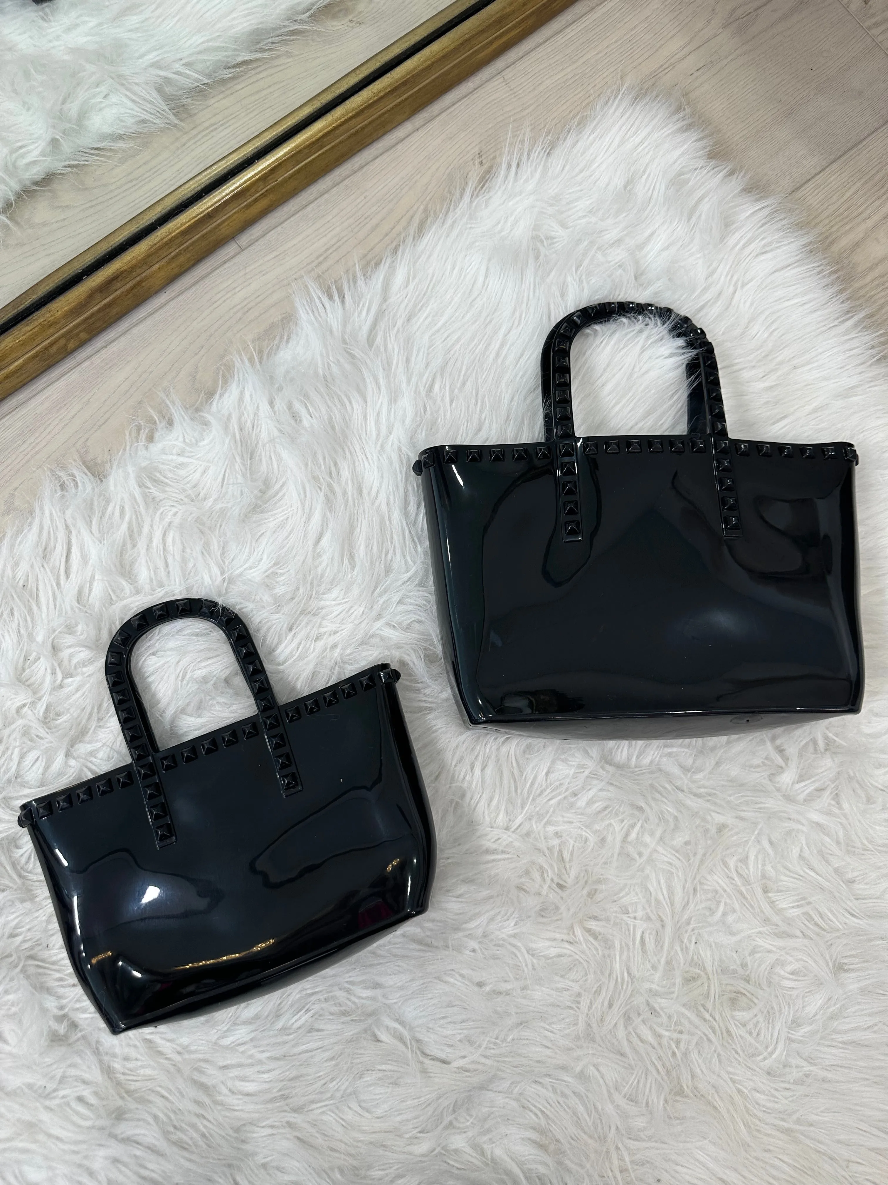 FINAL SALE!! Rockstud PVC Resort Bound Tote in Black